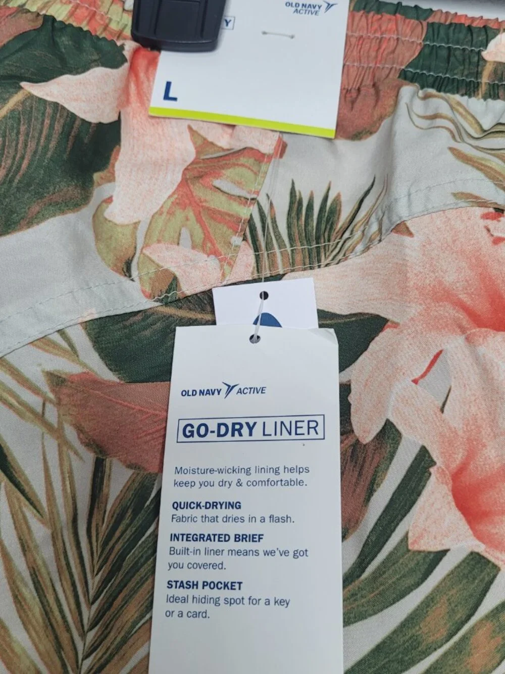 Old Navy Active Go-Dry Tropical Floral Running Shorts Pink Green size large NWT